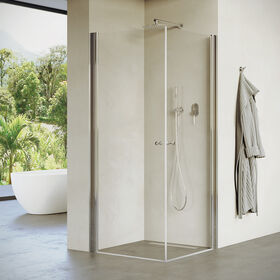 מקלחון פינתי שתי כנפיים ,פרופיל כרום ,זכוכית פסים חלבי מידה 66-92 סיימ