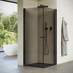 מקלחון פינתי שתי כנפיים ,פרופיל שחור,זכוכית אפורה מידה 66-92 סיימ