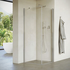 מקלחון פינתי אסימטרי פרופיל כרום זכוכית שקופה מידה 66-97 סיימ