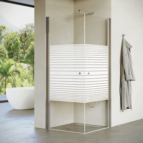 מקלחון פינתי שתי כנפיים ,פרופיל כרום ,זכוכית פסים חלבי מידה 66-92 סיימ