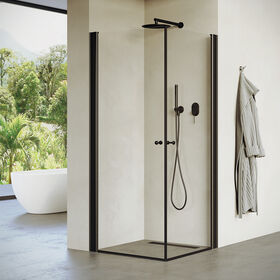 מקלחון פינתי שתי כנפיים ,פרופיל שחור,זכוכית שקופה מידה 66-92 סיימ