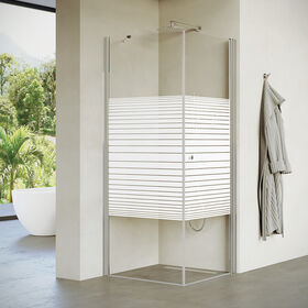 מקלחון פינתי אסימטרי פרופיל כרום זכוכית פסים חלבי מידה 66-97 סיימ