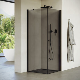 מקלחון פינתי אסימטרי פרופיל שחור זכוכית אפורה מידה 66-97 סיימ